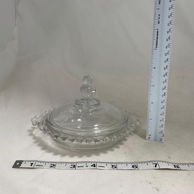 -134- Clear Glass | Candlewick Style | Two Covered Butter Dishes | Pedestal Dish | Creamer & Sugar