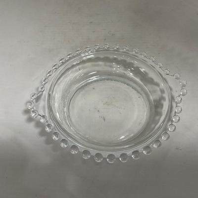-134- Clear Glass | Candlewick Style | Two Covered Butter Dishes | Pedestal Dish | Creamer & Sugar