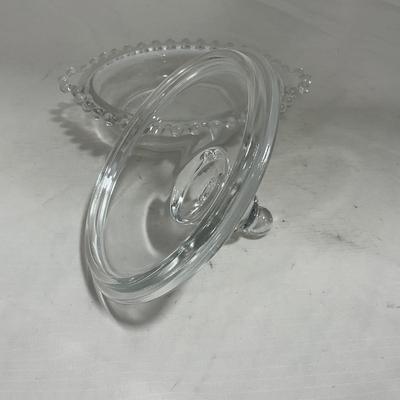-134- Clear Glass | Candlewick Style | Two Covered Butter Dishes | Pedestal Dish | Creamer & Sugar