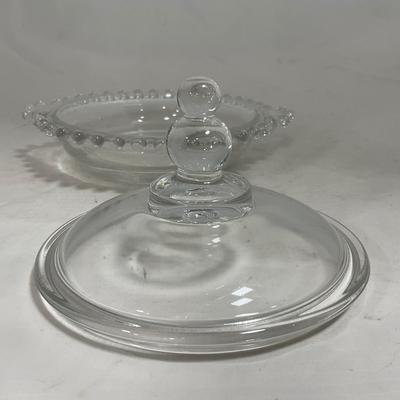 -134- Clear Glass | Candlewick Style | Two Covered Butter Dishes | Pedestal Dish | Creamer & Sugar