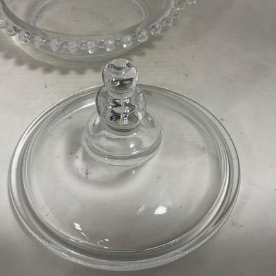-134- Clear Glass | Candlewick Style | Two Covered Butter Dishes | Pedestal Dish | Creamer & Sugar