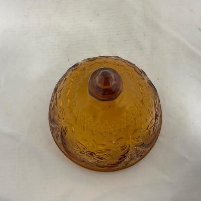 -135- Heavy Amber Colored | A Tiara Marked | Covered Butter Dish