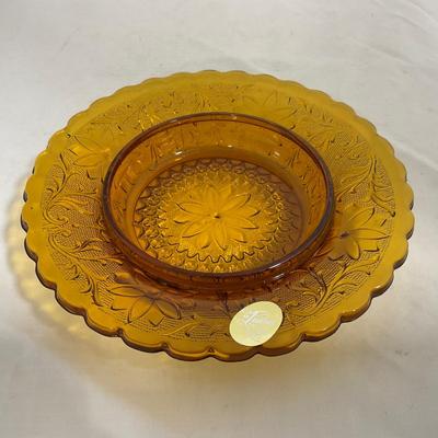 -135- Heavy Amber Colored | A Tiara Marked | Covered Butter Dish