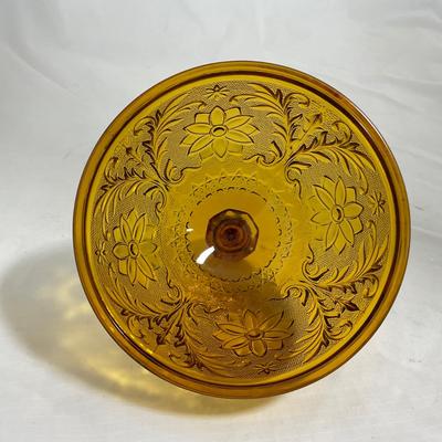 -135- Heavy Amber Colored | A Tiara Marked | Covered Butter Dish