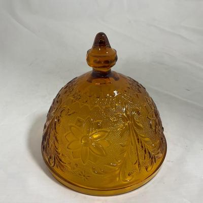 -135- Heavy Amber Colored | A Tiara Marked | Covered Butter Dish