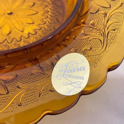 -135- Heavy Amber Colored | A Tiara Marked | Covered Butter Dish