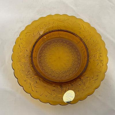 -135- Heavy Amber Colored | A Tiara Marked | Covered Butter Dish
