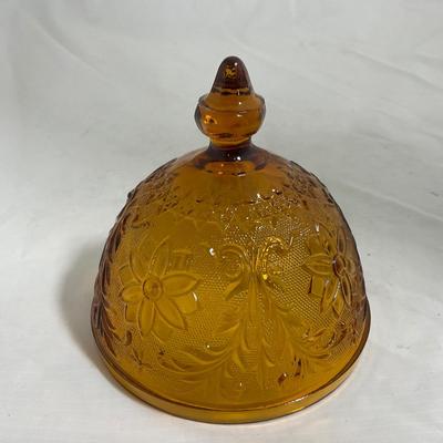 -135- Heavy Amber Colored | A Tiara Marked | Covered Butter Dish