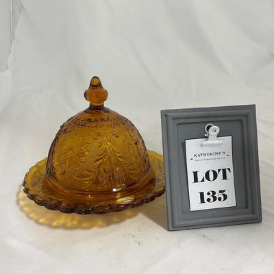 -135- Heavy Amber Colored | A Tiara Marked | Covered Butter Dish