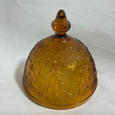 -135- Heavy Amber Colored | A Tiara Marked | Covered Butter Dish