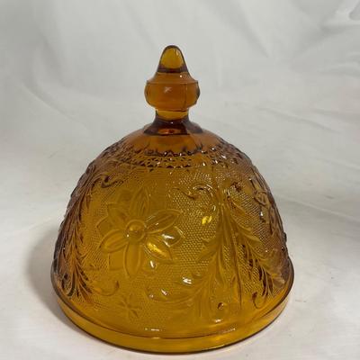 -135- Heavy Amber Colored | A Tiara Marked | Covered Butter Dish