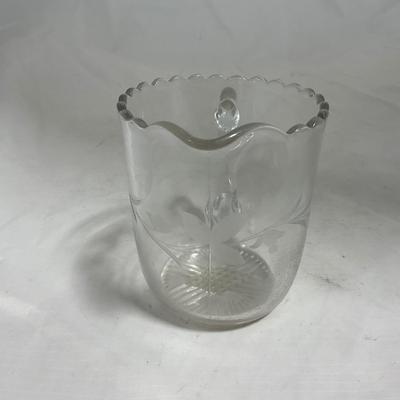 -133- Clear Glass | Frosted Flowers | Covered Butter Dish | Lidded Creamer & Sugar