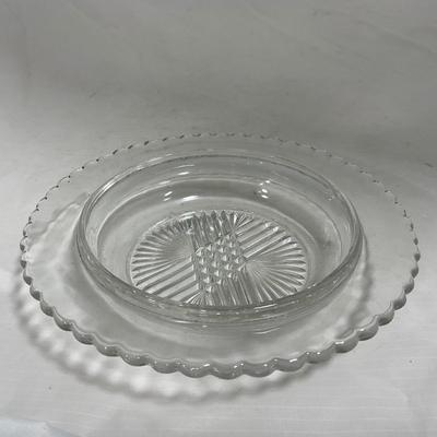 -133- Clear Glass | Frosted Flowers | Covered Butter Dish | Lidded Creamer & Sugar