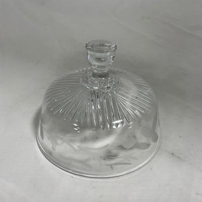 -133- Clear Glass | Frosted Flowers | Covered Butter Dish | Lidded Creamer & Sugar