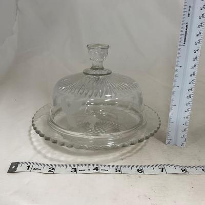 -133- Clear Glass | Frosted Flowers | Covered Butter Dish | Lidded Creamer & Sugar