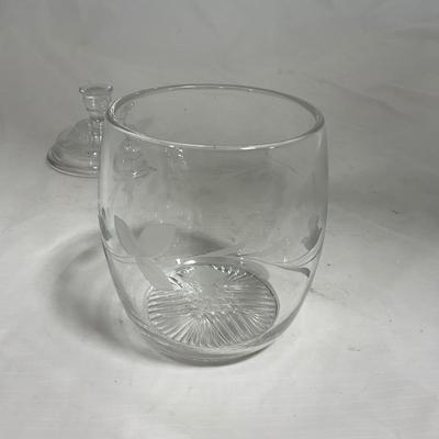 -133- Clear Glass | Frosted Flowers | Covered Butter Dish | Lidded Creamer & Sugar