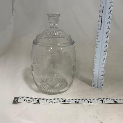-133- Clear Glass | Frosted Flowers | Covered Butter Dish | Lidded Creamer & Sugar