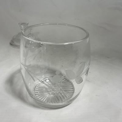 -133- Clear Glass | Frosted Flowers | Covered Butter Dish | Lidded Creamer & Sugar