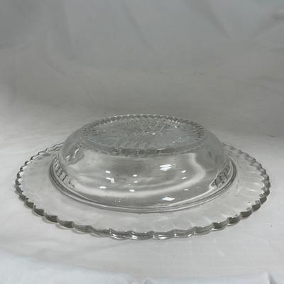 -133- Clear Glass | Frosted Flowers | Covered Butter Dish | Lidded Creamer & Sugar
