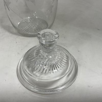 -133- Clear Glass | Frosted Flowers | Covered Butter Dish | Lidded Creamer & Sugar
