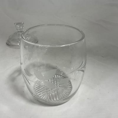 -133- Clear Glass | Frosted Flowers | Covered Butter Dish | Lidded Creamer & Sugar