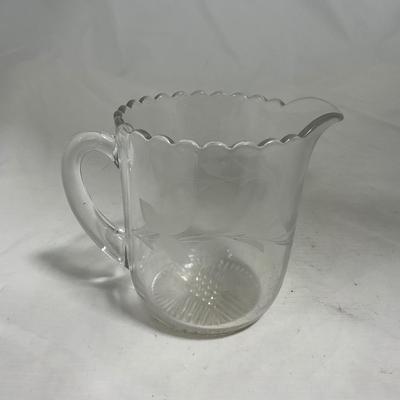 -133- Clear Glass | Frosted Flowers | Covered Butter Dish | Lidded Creamer & Sugar
