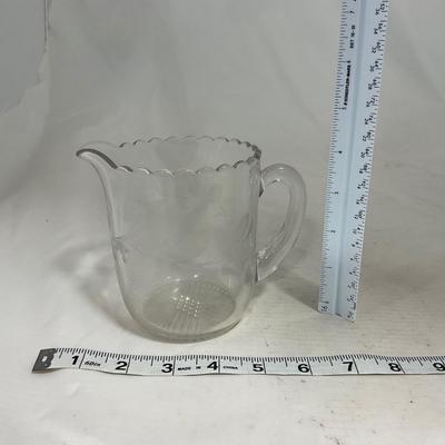 -133- Clear Glass | Frosted Flowers | Covered Butter Dish | Lidded Creamer & Sugar
