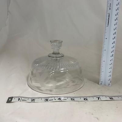 -133- Clear Glass | Frosted Flowers | Covered Butter Dish | Lidded Creamer & Sugar