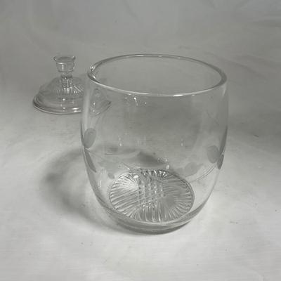 -133- Clear Glass | Frosted Flowers | Covered Butter Dish | Lidded Creamer & Sugar