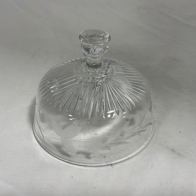 -133- Clear Glass | Frosted Flowers | Covered Butter Dish | Lidded Creamer & Sugar