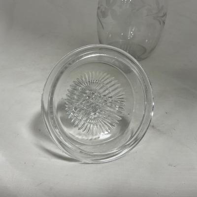 -133- Clear Glass | Frosted Flowers | Covered Butter Dish | Lidded Creamer & Sugar