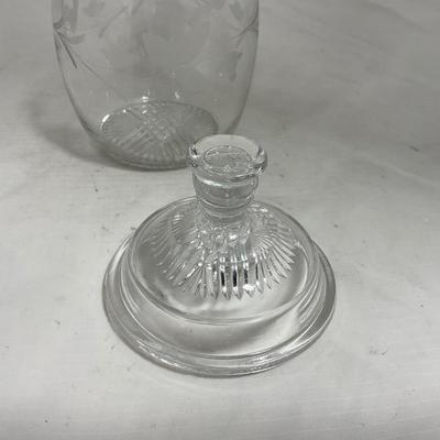 -133- Clear Glass | Frosted Flowers | Covered Butter Dish | Lidded Creamer & Sugar