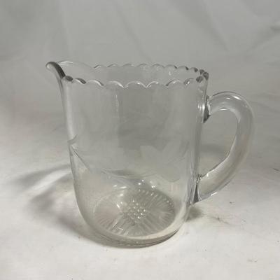 -133- Clear Glass | Frosted Flowers | Covered Butter Dish | Lidded Creamer & Sugar