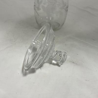 -133- Clear Glass | Frosted Flowers | Covered Butter Dish | Lidded Creamer & Sugar