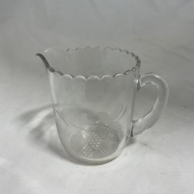-133- Clear Glass | Frosted Flowers | Covered Butter Dish | Lidded Creamer & Sugar