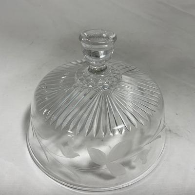 -133- Clear Glass | Frosted Flowers | Covered Butter Dish | Lidded Creamer & Sugar