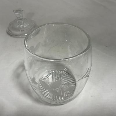 -133- Clear Glass | Frosted Flowers | Covered Butter Dish | Lidded Creamer & Sugar