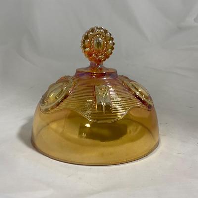 -137- Orange Carnival Iridescent | Marked | Tall Covered Butter Dish