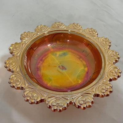 -137- Orange Carnival Iridescent | Marked | Tall Covered Butter Dish