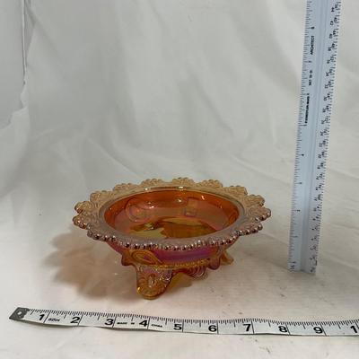 -137- Orange Carnival Iridescent | Marked | Tall Covered Butter Dish
