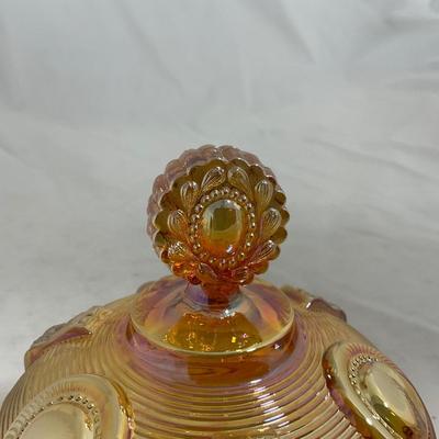 -137- Orange Carnival Iridescent | Marked | Tall Covered Butter Dish