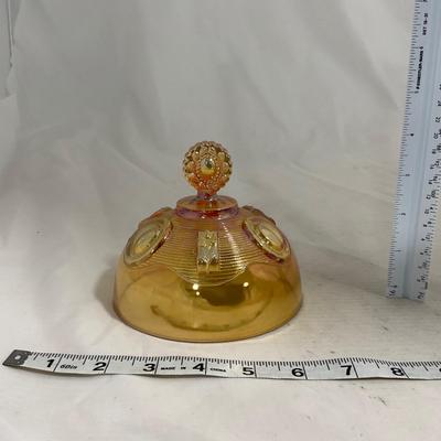 -137- Orange Carnival Iridescent | Marked | Tall Covered Butter Dish