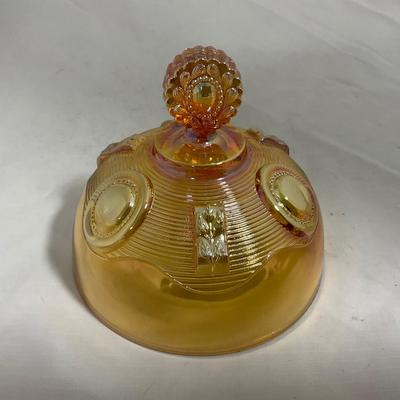 -137- Orange Carnival Iridescent | Marked | Tall Covered Butter Dish