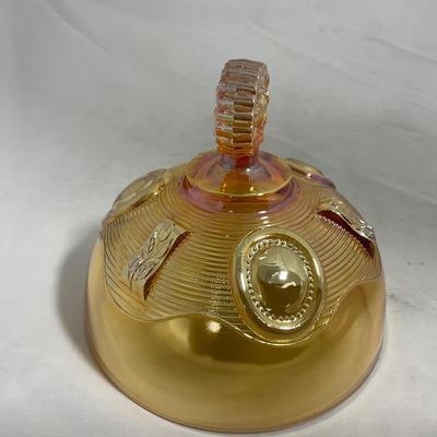 -137- Orange Carnival Iridescent | Marked | Tall Covered Butter Dish