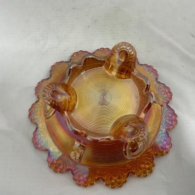 -137- Orange Carnival Iridescent | Marked | Tall Covered Butter Dish