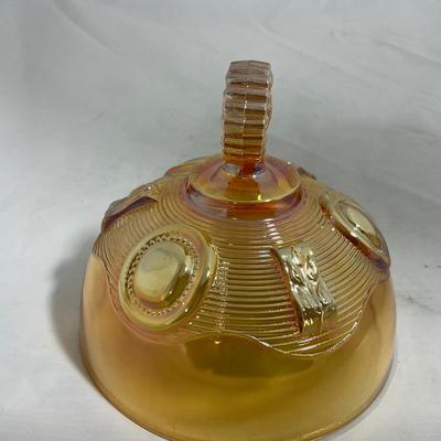 -137- Orange Carnival Iridescent | Marked | Tall Covered Butter Dish