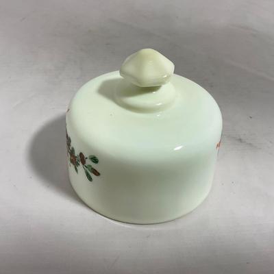 -139- Custard and Hand Painted Flowers | Uranium Glass | Small Covered Butter Dish