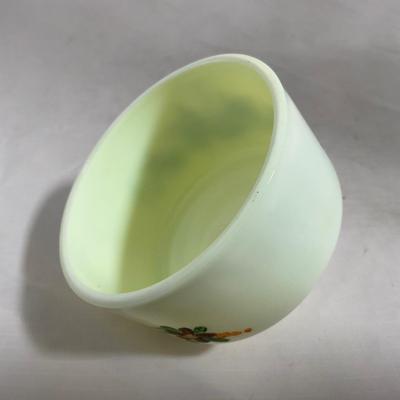 -139- Custard and Hand Painted Flowers | Uranium Glass | Small Covered Butter Dish