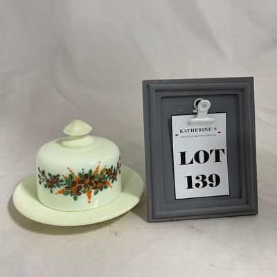 -139- Custard and Hand Painted Flowers | Uranium Glass | Small Covered Butter Dish