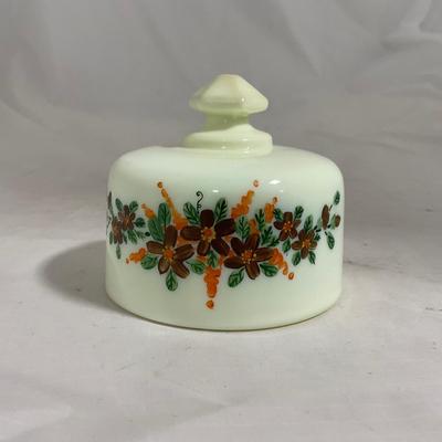 -139- Custard and Hand Painted Flowers | Uranium Glass | Small Covered Butter Dish